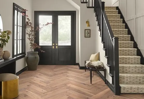 Hardwood flooring close-up in a modern living room.
